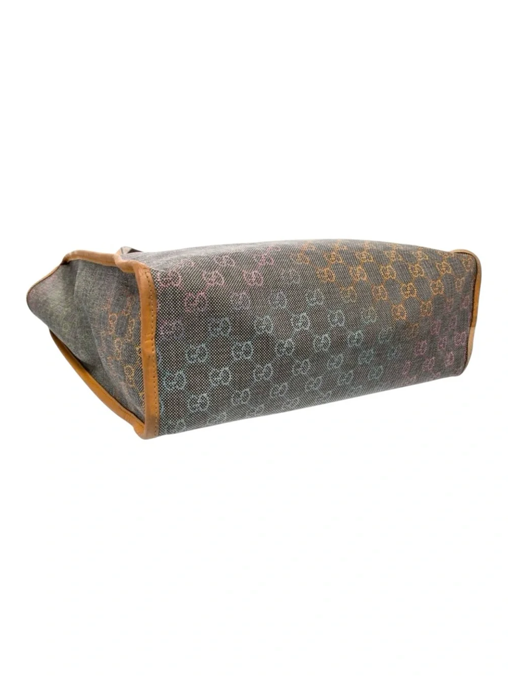 Gucci GG Supreme Multicolor Monogram Grey Canvas Tote Bag Leather Trim COA